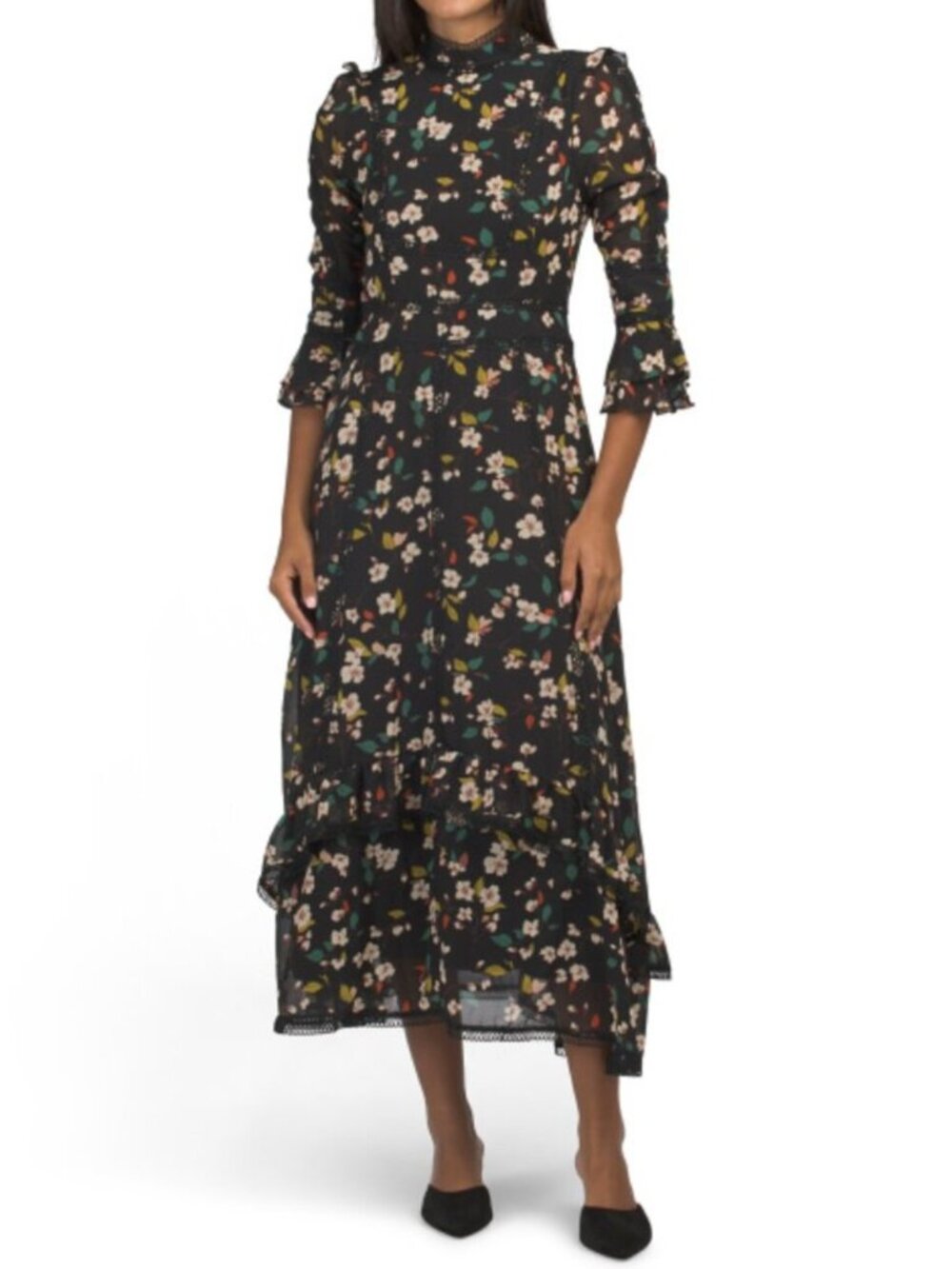 DALIA MACPHEE Three-quarter Sleeve Floral Maxi Dress